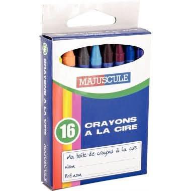 Boîte de 16 crayons à la cire 9 cm couleurs Majuscule - Ma Rentrée Facile