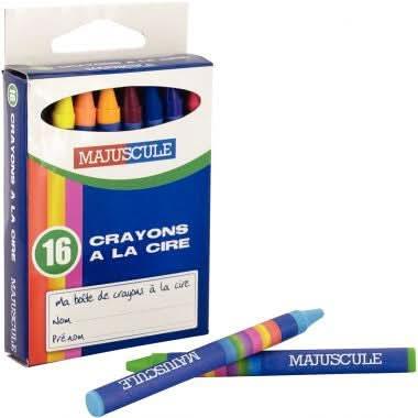 Boîte de 16 crayons à la cire 9 cm couleurs Majuscule - Ma Rentrée Facile