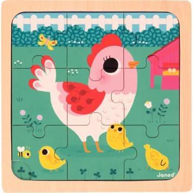 Boite de 3 puzzles à cadre en bois 9 pièces, joyeux animaux - Ma Rentrée Facile