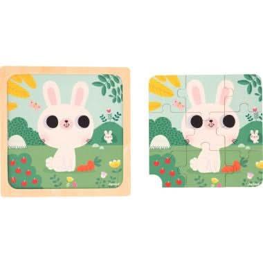 Boite de 3 puzzles à cadre en bois 9 pièces, joyeux animaux - Ma Rentrée Facile