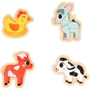 Boite de 4 puzzles contour évolutifs, les animaux de la ferme, JANOD - Ma Rentrée Facile