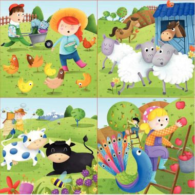 Boite de 4 puzzles progressifs, les animaux de la ferme