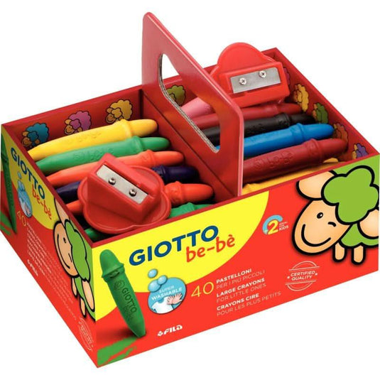 Boite de 40 craies à la cire Giotto Bébé incassable + 2 tailles crayons - Ma Rentrée Facile