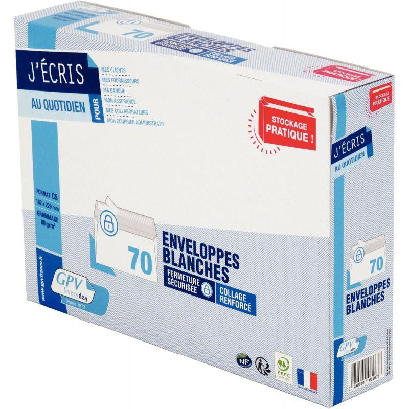 Boîte de 70 enveloppes blanches C5 162x229 80g bande siliconée