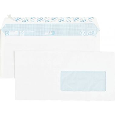 Boîte de 70 enveloppes blanches DL 110x220 80g bande siliconée fenêtre 45x100
