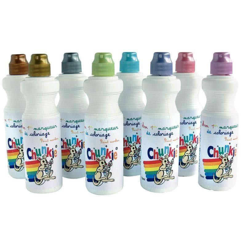 Boite de 8 marqueurs 75 ml Chunkie : or, argent, cuivre, turquoise, rose, mauve, corail et jade - Ma Rentrée Facile