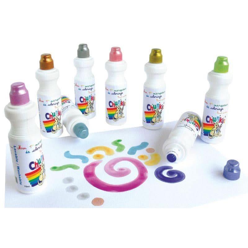 Boite de 8 marqueurs 75 ml Chunkie : or, argent, cuivre, turquoise, rose, mauve, corail et jade - Ma Rentrée Facile