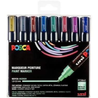Boîte de 8 marqueurs Posca pointe conique PC5M métal - Ma Rentrée Facile