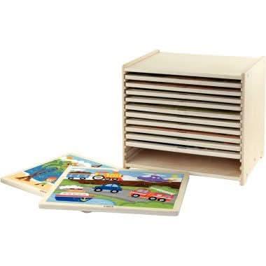 12 puzzles en bois de 16 pièces + boite de rangement - Ma Rentrée Facile