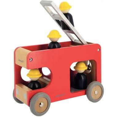 Camion de pompiers en bois avec 4 pompiers JANOD - Ma Rentrée Facile