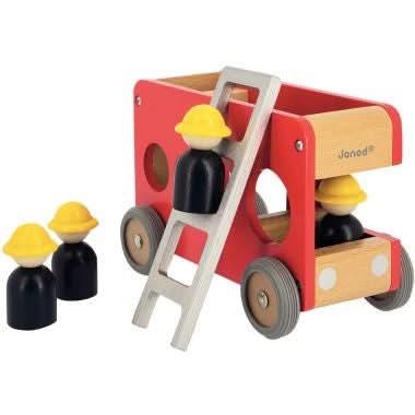 Camion de pompiers en bois avec 4 pompiers JANOD - Ma Rentrée Facile