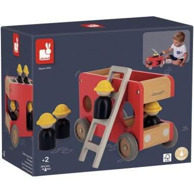 Camion de pompiers en bois avec 4 pompiers JANOD - Ma Rentrée Facile