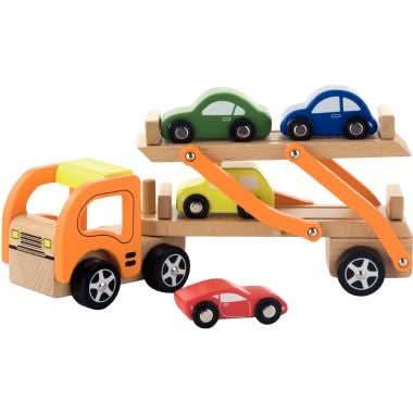 Camion porte-voitures avec 4 véhicules en bois - Ma Rentrée Facile