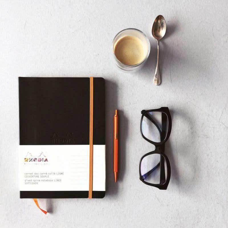 Carnet RHODIARAMA ,A5, 160 pages, ligné, couverture souple en simili cuir, noir - Ma Rentrée Facile