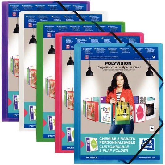 Chemise plastique personnalisable 3 rabats à élastiques Polyvision OXFORD coloris aléatoires - Ma Rentrée Facile