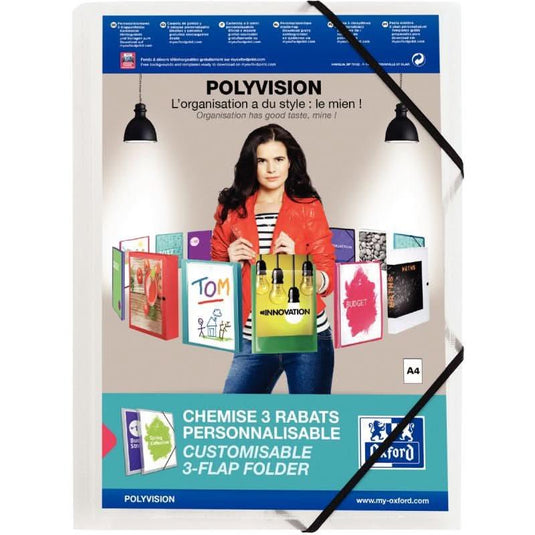 Chemise plastique personnalisable 3 rabats à élastiques OXFORD incolore - Ma Rentrée Facile