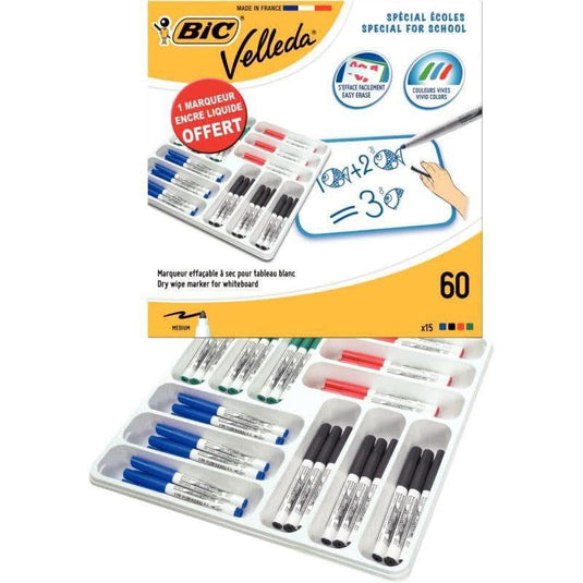 Classpack de 60 feutres effaçables à sec Velleda 1741 pointe ogive moyenne, 4 coloris - Ma Rentrée Facile