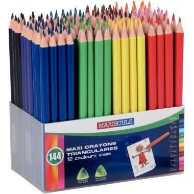 Classpack de 144 crayons de couleur triangulaires pointe large Majuscule - Ma Rentrée Facile