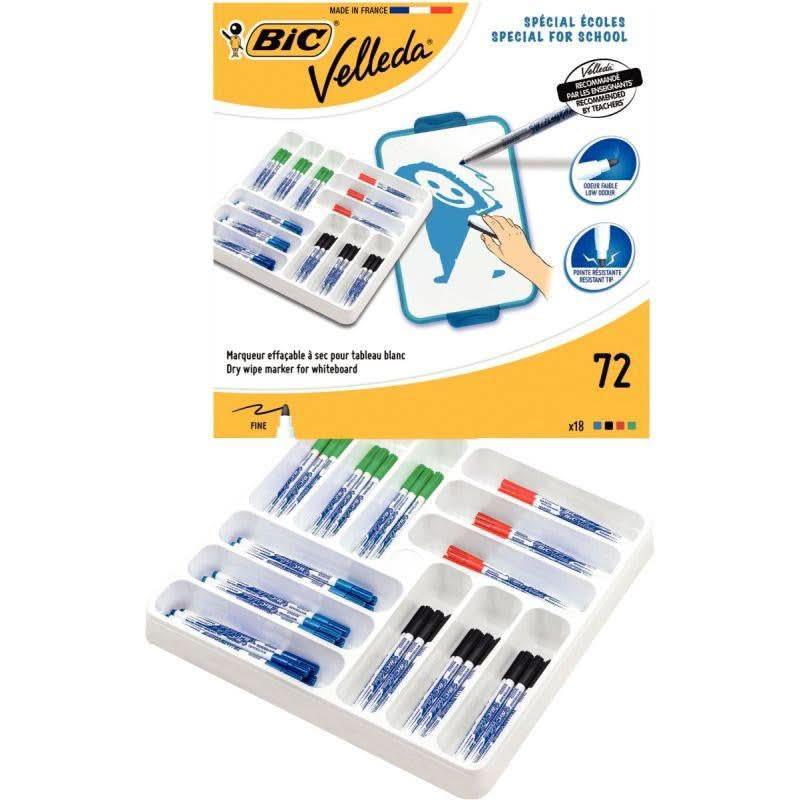 Classpack de 72 feutres effaçbles à sec Velleda 1721 pointe fine 4 couleurs assortis - Ma Rentrée Facile
