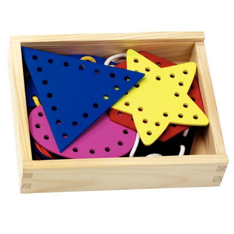 Coffret de 7 formes géométriques en bois à lacer - Ma Rentrée Facile