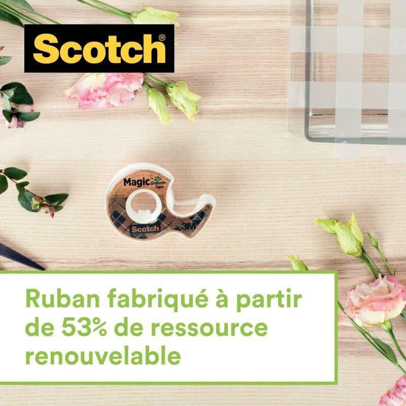 Dévidoir transparent en plastique 100% recyclé avec rouleau 19 mm x 20 m Scotch Magic - Ma Rentrée Facile