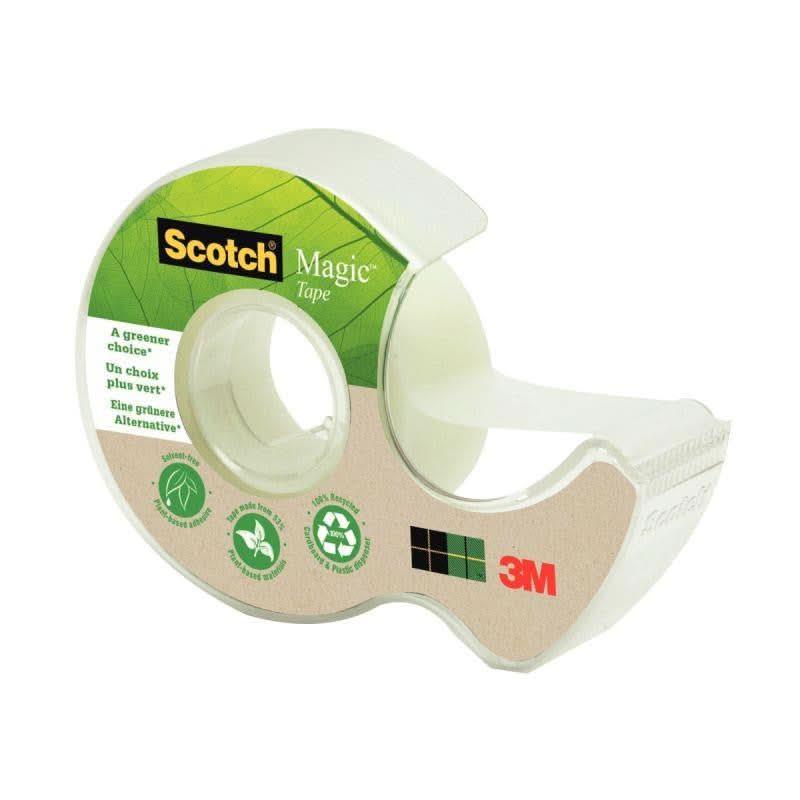 Dévidoir transparent en plastique 100% recyclé avec rouleau 19 mm x 20 m Scotch Magic - Ma Rentrée Facile