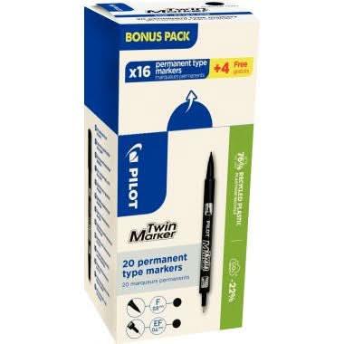 Ecopack de 16+4 marqueurs permanents Twin marker noirs - Ma Rentrée Facile