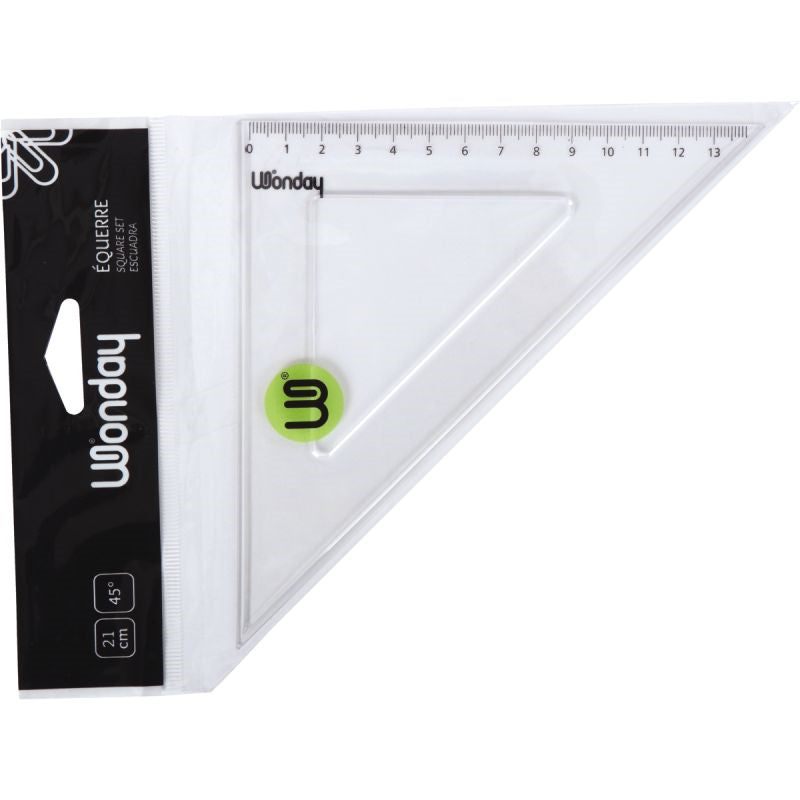 Équerre cristal graduée, 45°, 21 cm