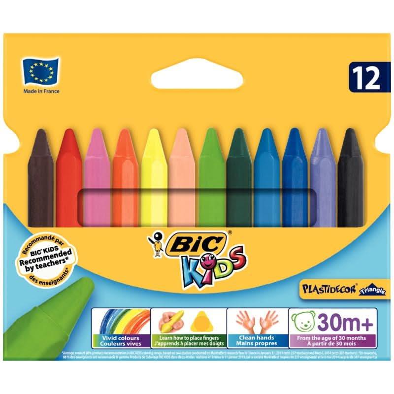Étui 12 craies Bic Kids Plastidécor triangulaire - Ma Rentrée Facile