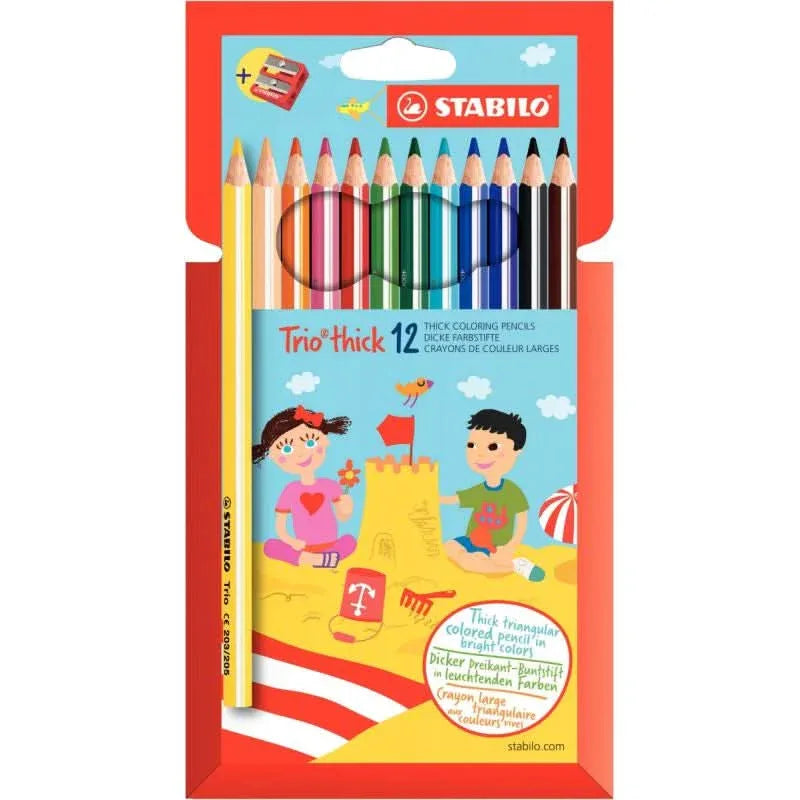 Etui 12 crayons de couleurs triangulaire Stabilo Trio Thick - Ma Rentrée Facile