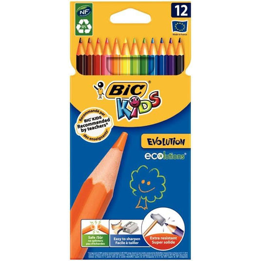 Etui carton recyclé de 12 crayons de couleurs Bic Kids Évolution Ecolution - Ma Rentrée Facile