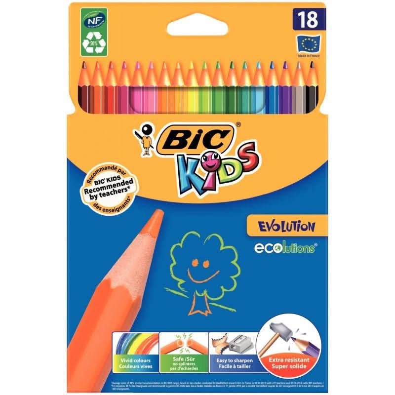 Etui carton recyclé de 18 crayons de couleurs Bic Kids Évolution Ecolution - Ma Rentrée Facile