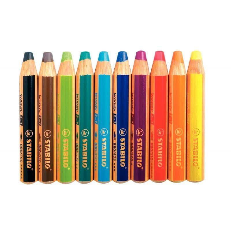 Etui de 10 crayons de couleur aquarellables Woody + 1 taille-crayon - Ma Rentrée Facile