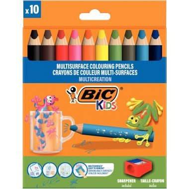 Étui de 10 crayons multi surface BIC Kids coloris assortis + 1 taille-crayon - Ma Rentrée Facile