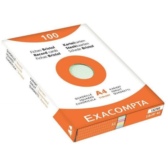 100 fiches bristol non perforées 21x29,7 quadrillé 5x5 couleurs assorties, EXACOMPTA - Ma Rentrée Facile