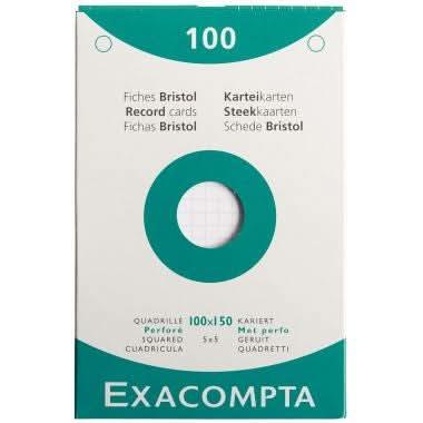 100 fiches bristol perforées 10 x 15 cm blanc quadrillé 5x5, EXACOMPTA - Ma Rentrée Facile