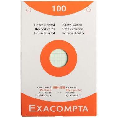 100 fiches bristol perforées, 10 x 15cm, quadrillé 5x5, couleurs assorties, EXACOMPTA - Ma Rentrée Facile