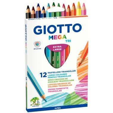 Etui de 12 crayons de couleur Giotto Mega Tri mine Ø 5,5mm longeur 18cm - Ma Rentrée Facile