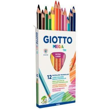 Etui de 12 crayons de couleur Giotto Mega Tri mine Ø 5,5mm longeur 18cm - Ma Rentrée Facile