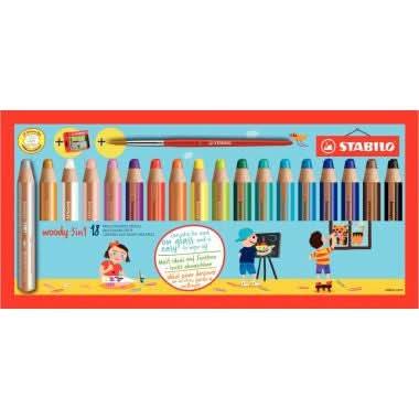 Etui de 18 crayons de couleur Woody + 1 taille-crayon + 1 pinceau - Ma Rentrée Facile