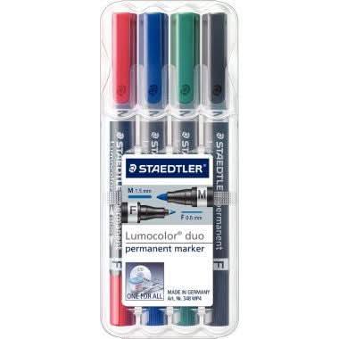 Etui de 4 marqueurs indélébile Lumocolor duo assortis - Ma Rentrée Facile