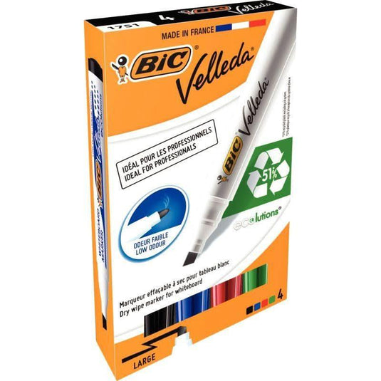 Etui de 4 marqueurs effaçables à sec Velleda 1751 pointe biseautée assortis - Ma Rentrée Facile
