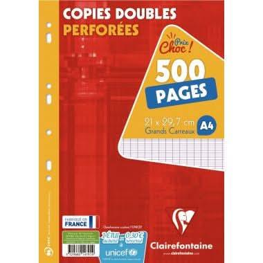 125 copies doubles (500 pages) CLAIREFONTAINE format 21x29.7cm, séyès 90g - Ma Rentrée Facile