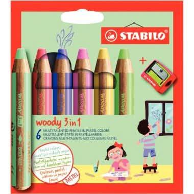 Etui de 6 crayons Woody pastel + 1 taille -crayons - Ma Rentrée Facile