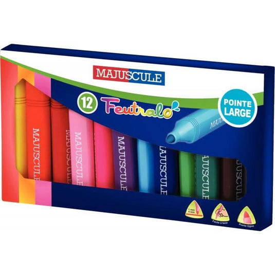 Boite de 12 feutres de coloriage triangulaires Majuscule - Ma Rentrée Facile