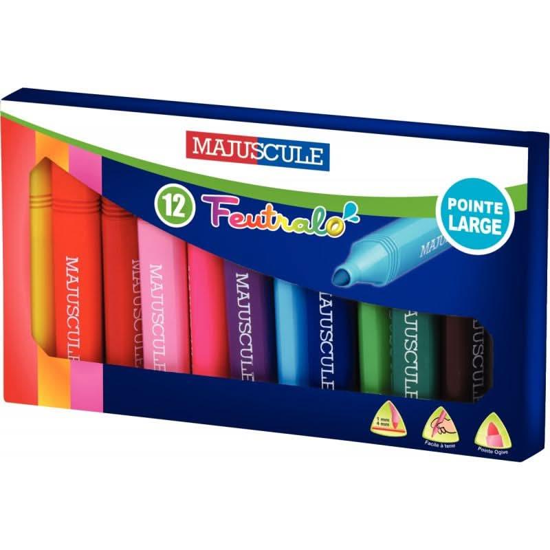 Boite de 12 feutres de coloriage triangulaires Majuscule - Ma Rentrée Facile
