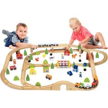 Grand circuit de train en bois 90 pièces - Ma Rentrée Facile