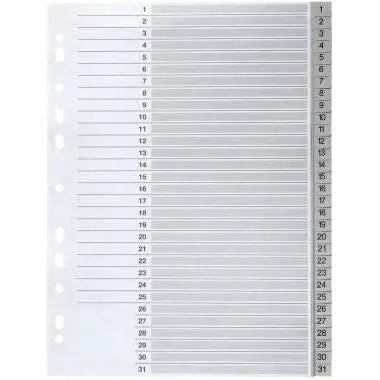 Intercalaires numériques plastique 31 touches A4 gris - Ma Rentrée Facile