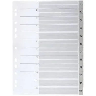 Intercalaires numériques plastique 12 touches A4 gris - Ma Rentrée Facile