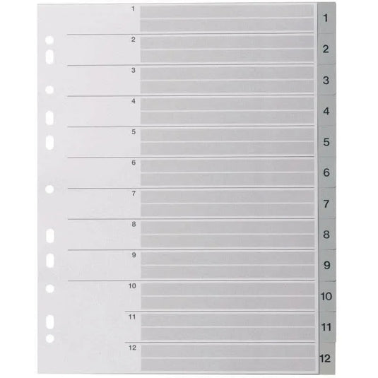Intercalaires numériques plastique 12 touches A4+ gris - Ma Rentrée Facile